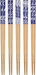 Jogo Kit de Hashi de Madeira (Palitinho Japonês) - Mosaico do Japão Azul e Branco - 5 pares