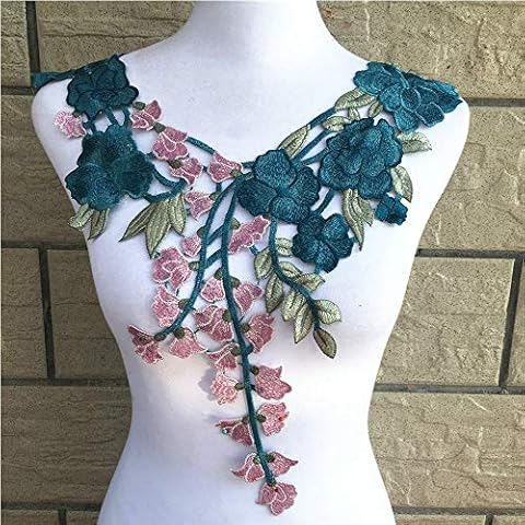 1pc Blue Embroidered Fabric Flower Venise Lace Sewing Applique Lace Collar Neckline Collar Applique Accessories Cover