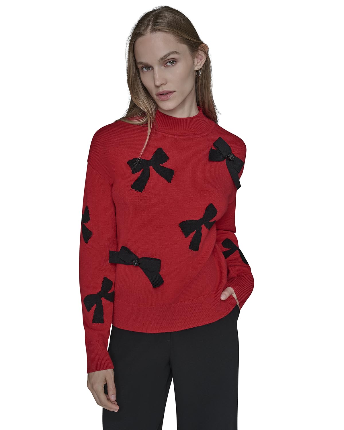 Karl Lagerfeld Womens Cold Weather Mock Neck Essential Soft Sweater