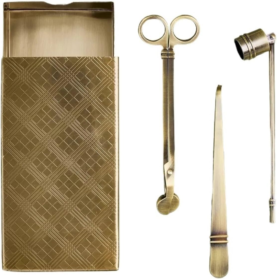Candle Snuffer Set 4pcs Gold Candle Tool Accessory Set, Wick Trimmer Cutter, Snuffer Extinguisher and Dipper,Brass Care Kit