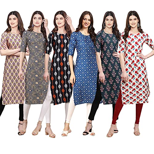 Image of Pinkmint Women's Crepe Digital Print Straight Kurta [Pack of 6] (CKE-329-353-330-333-341-343)