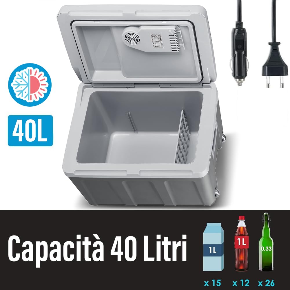 Frigorifero Elettrico Portatile per Auto da 40 Litri, Mini Frigo con Manico Ergonomico, Spina da 230V e 12V, Modalità Freddo e Caldo per Camion, Macchina, Barca, Campeggio, Camper
