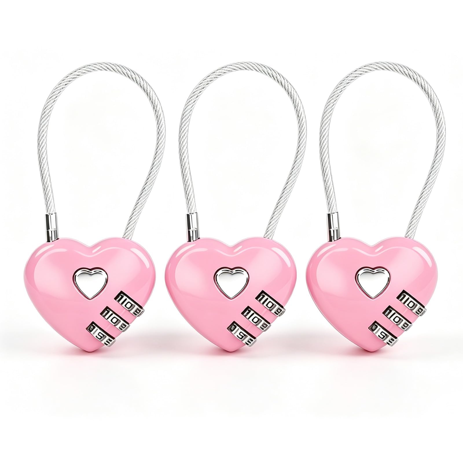 3 Pcs Number Lock for Bag Set, Heart-Shaped Number Locks for Door | Heart Design Pink Lock 3-Digit Combination Lock, Mini Password Padlock for Luggage Backpack Jewelry Box Gym Locker-image-25