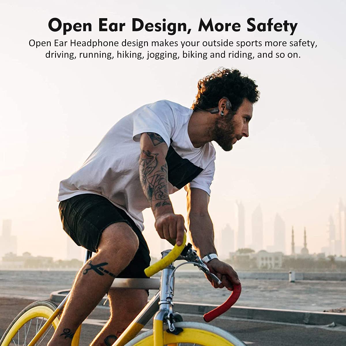 PARAMITA DG08 Casque à conduction osseuse, Bluetooth 5.3, écouteurs sans fil, étanches avec micro, pour l'entraînement, la course à pied, la conduite (noir)