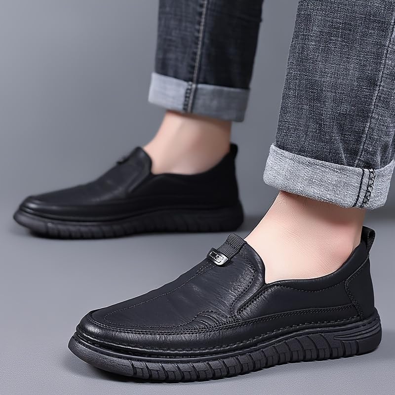 Men's Solid Colour Slip On Loafer Shoes, Comfy Non Slip Rubber Sole Durable Casual Dress Shoes, Men's Footwear4