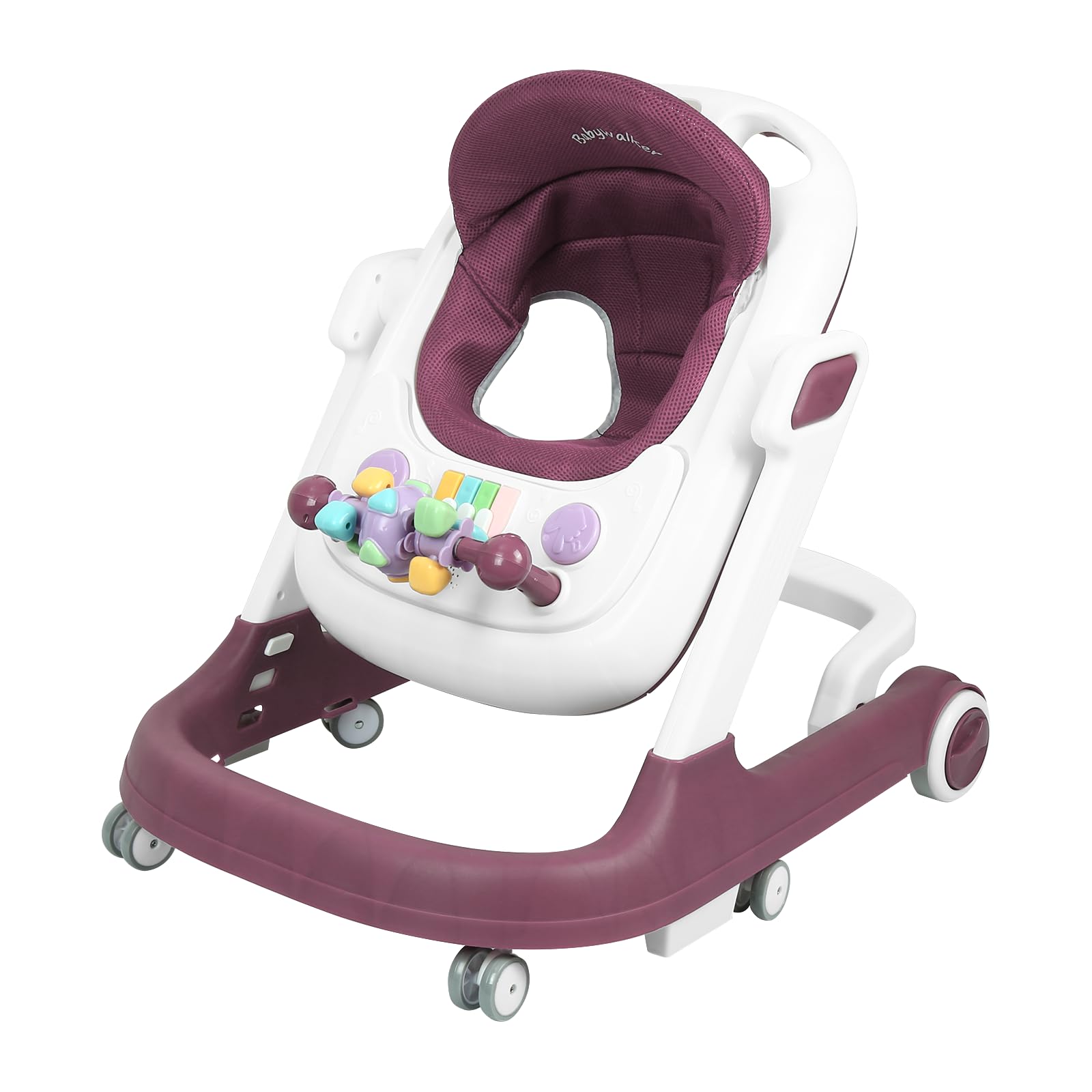 5-in-1 Lauflernhilfe für Babys, mit verstellbaren Höhen, Gehfrei Babywalker ab 6 Monate, bis zu 25 kg mit abnehmbarem Musik-Aktivitätstablett, 60 x 55 x 70 cm – Rosarot