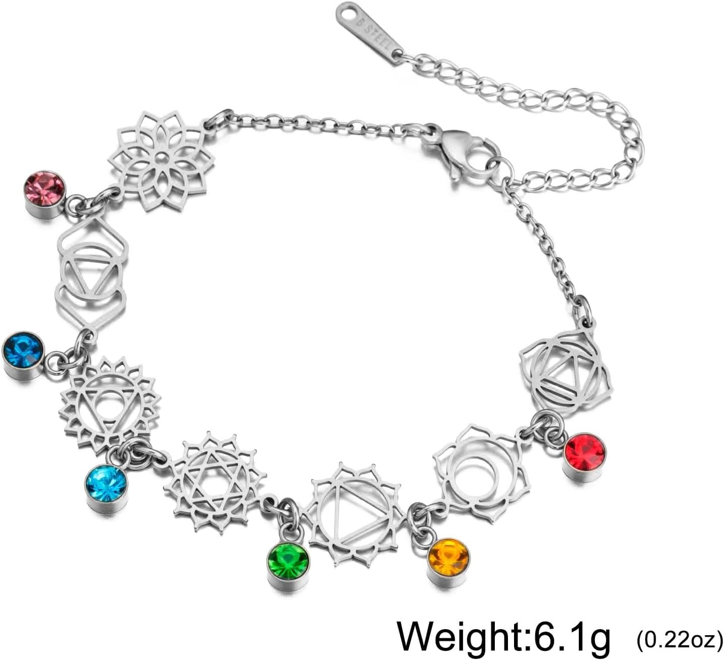 LIKGREAT 7 Chakra Adjustable Bracelet for Women Stainless Steel Spiritual Healing Symbol Bracelet Inspirational Yoga Jewellery for Meditation - Image 5