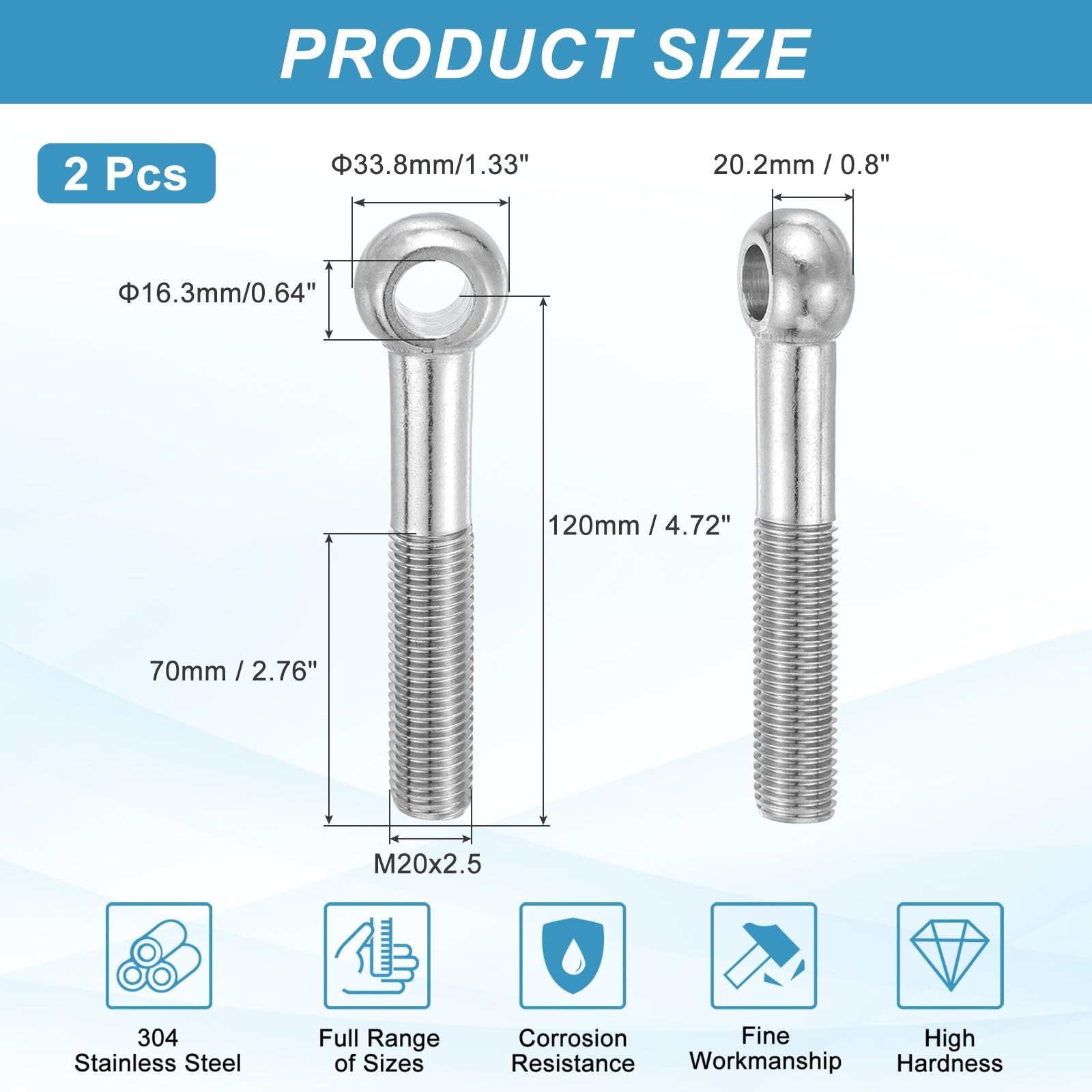 PATIKIL 2 Pcs M20x120mm Shoulder Swing Lifting Eye Bolt - Image 2
