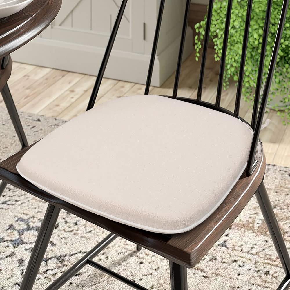 magpie fabrics outdoor/indoor 17\"x16\"x2\" chair cushions with ties set of 4, waterproof all weather u-shape seat pads decoration for patio garden furniture home office (beige) beige set of 6