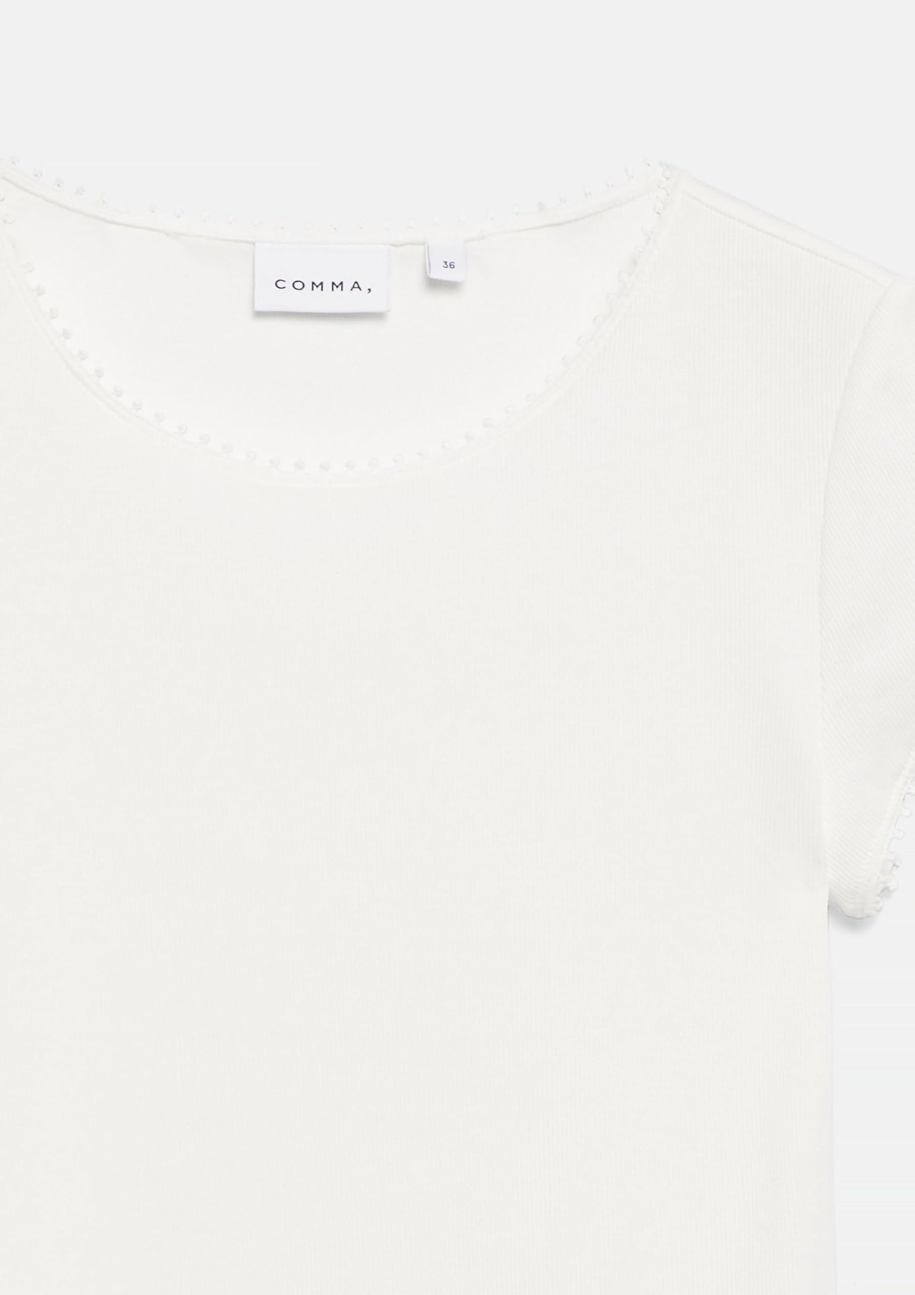 Comma Geripptes Rundhalsshirt mit Zierborte