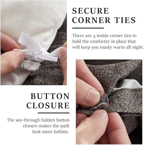 Miniatura 5 de Simple&amp;Opulence Juego de funda de edredón de franela de algodón 100% a cuadros de búfalo blanco y gris, juego de cama suave de 3 piezas, 1 funda de