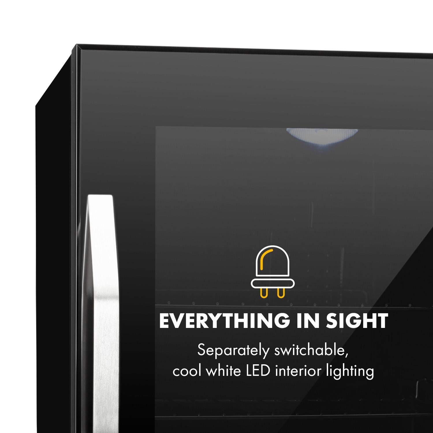Klarstein Beersafe Onyx - Lodówka na napoje, 5 poziomów chłodzenia, klasa efektywności energetycznej C, 42 dB, 2 elastyczne metalowe półki, oświetlenie LED, lodówka na butelki, szklane drzwi z czarną ramą, 35 L - Onyx