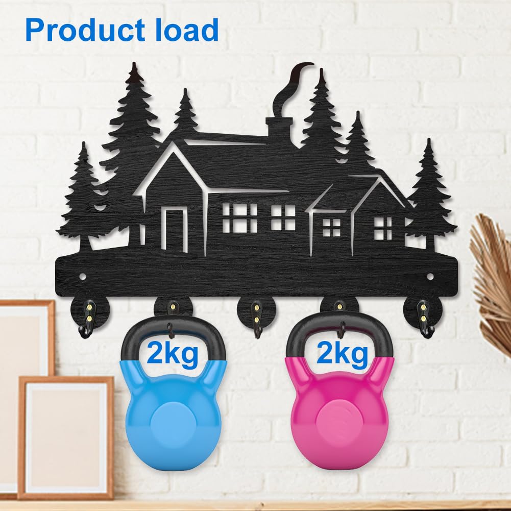 MAYJOYDIY Forest House Portachiavi in Legno Alberi Appendichiavi Cabina in Legno da Parete 30 x 20 cm Attaccapanni Decorativo da Parete con 5 Ganci in Lega per Ingresso Cucina Ufficio Camera da Letto