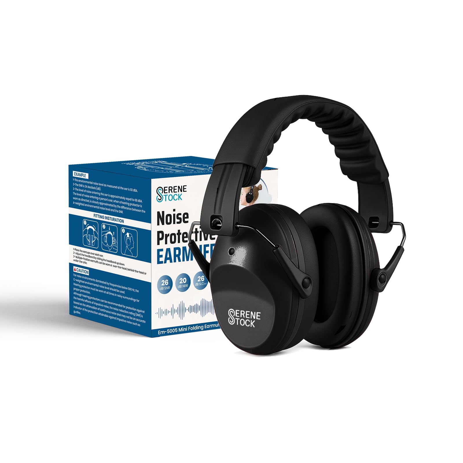 Serene Stock Black Kids Ear Defenders - 26Db Snr Ear Defenders - Sound Blocking Earmuffs Autism - Noise Cancelling Headphones Toddlers (Black)