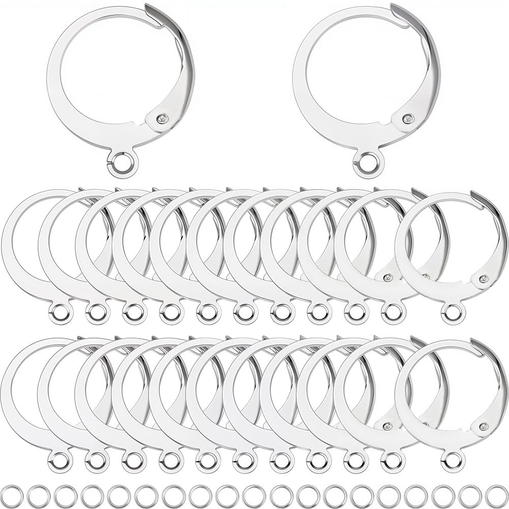SUNNYCLUE 1 Box 180Pcs Earring Findings Kit 80Pcs 304 Stainless Steel Leverback Earring Hooks 100Pcs Open Jump Rings Lever Back Round Huggie Hoops Leverbacks Earrings Clasps for Jewellery Making Kits