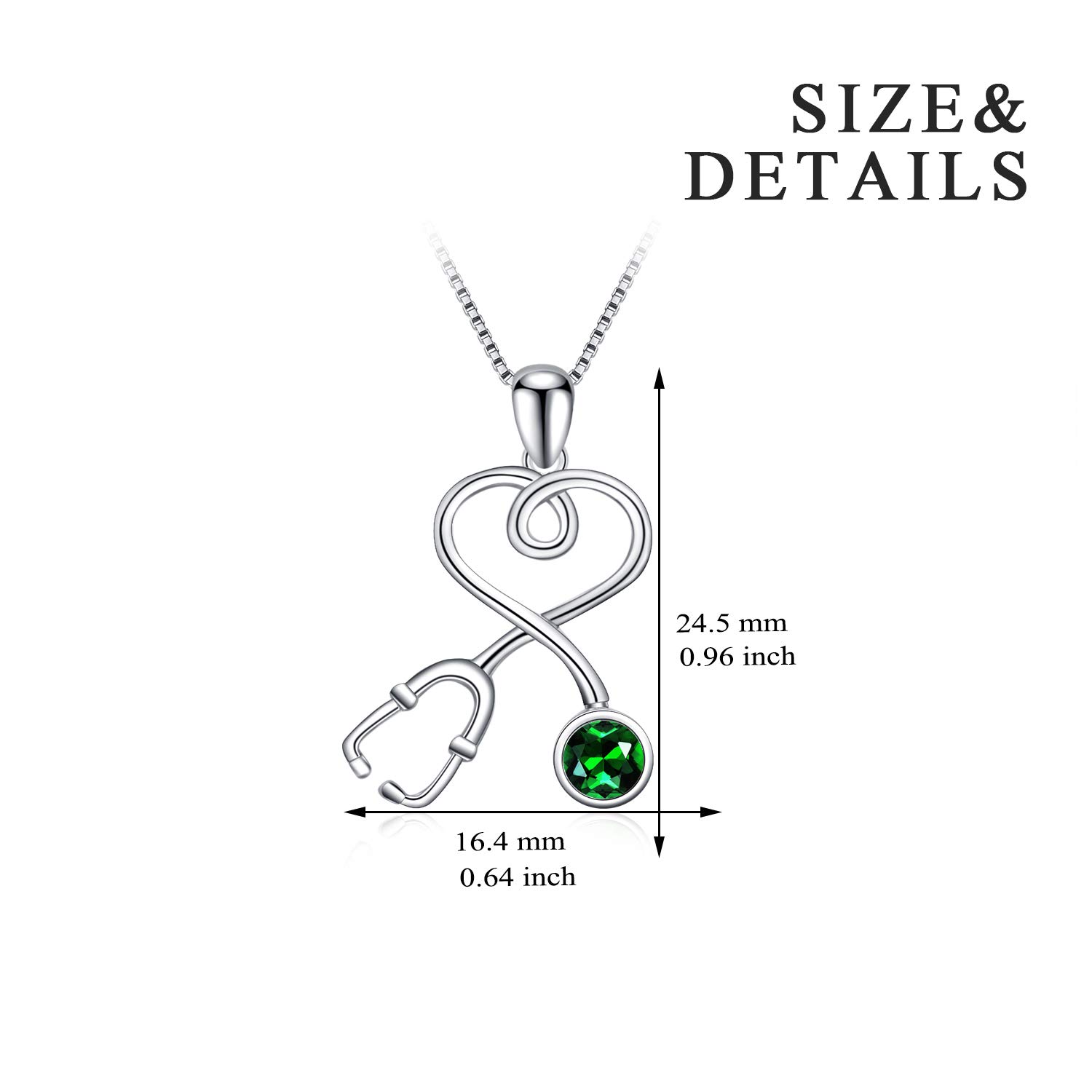 TXQHD Dziewczęce Akcesoria Sterling Srebrny stetoskop Naszyjnik Doktor Pielęgniarka biżuteria symulowanym Kryształem Birthstone z Austrii, Student RN zarejestrowane prezenty pielęgniarki dla kobiet