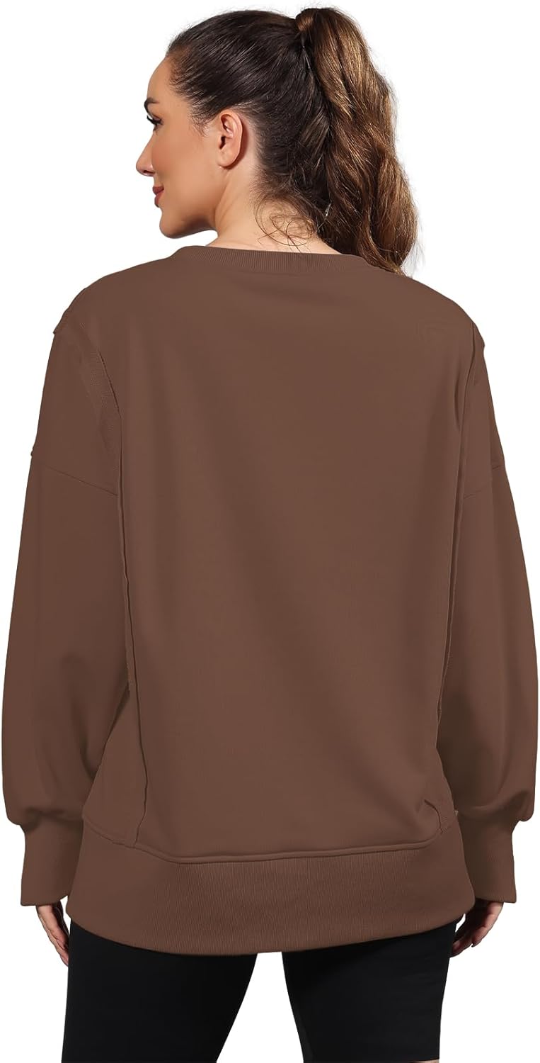 Nirovien Womens Oversized Crewneck Sweatshirt Side Slit Long Sleeve Pullover Slouchy Fit Tops - Image 4