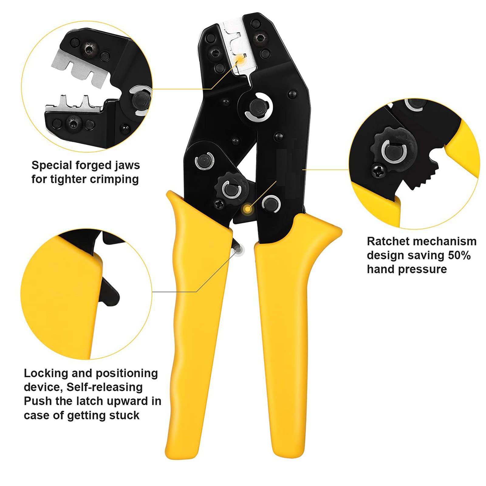 Kit de herramienta de crimpado de terminales de cable, kit de crimpado de terminales de trinquete aislado de 0.08-0.5mm² 02BMcon conectores de terminales,Blackwhite+crimping pliers
