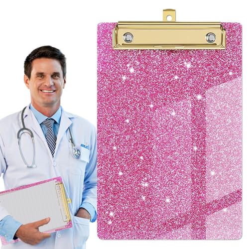 AUFY Glitter Clipboard, Glitter Standard Size Clipboards, Lightweight Durable Cute Decorative A4 Letter Size Acrylic Clipboard with Gold Clip for Desk Supplies & Accessories
