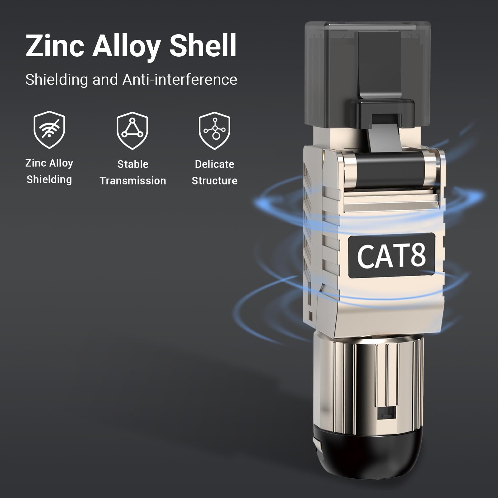 Confezione da 6 connettori RJ45 CAT8 (40G/2000MHz) – Connettori senza attrezzi, doppia schermatura per cavo LAN schermato 22-24 AWG – Compatibile con Cat6A/Cat7 – Protezione PoE+ ed EMI