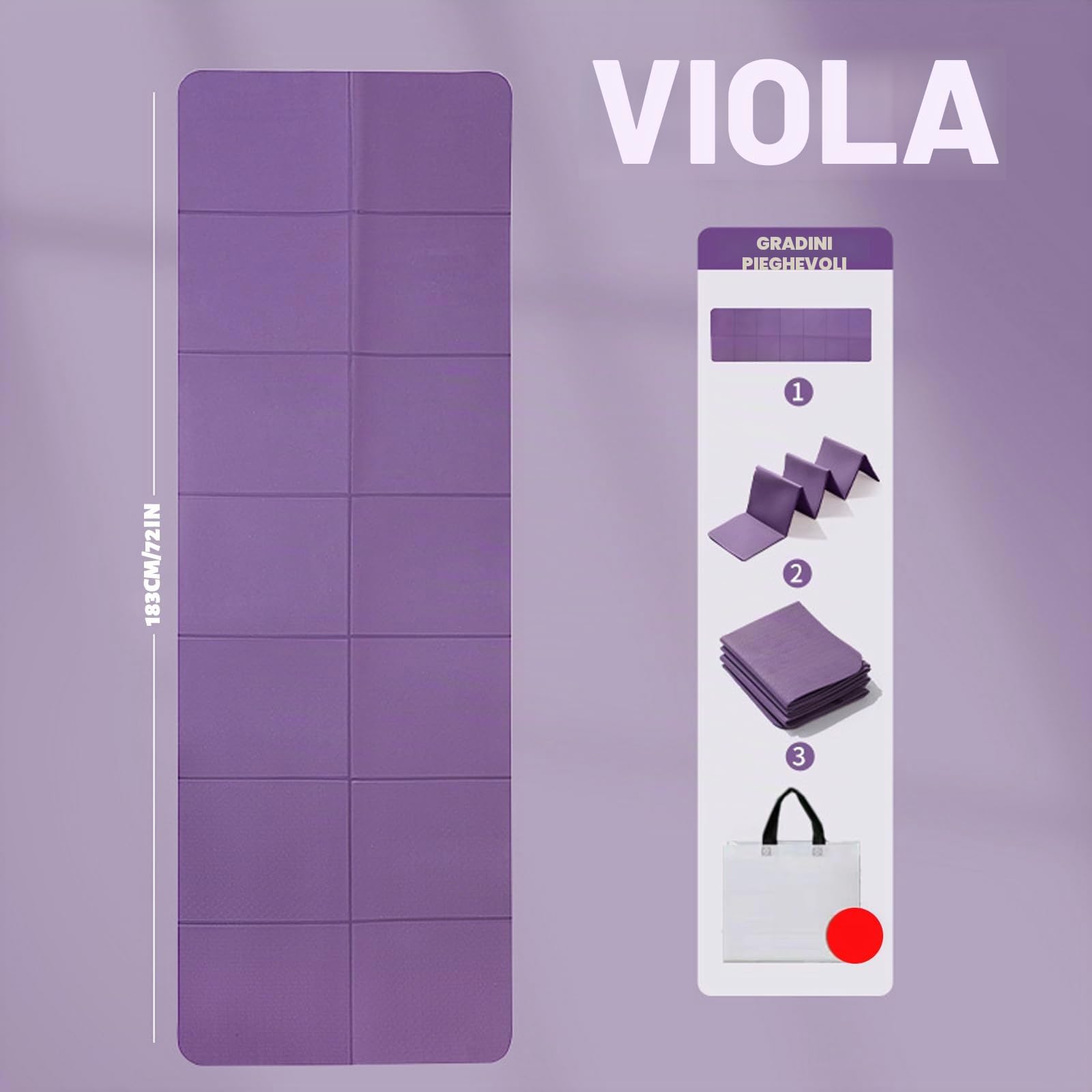 Tappetino Yoga Pieghevole 183 X 61 X 0.4 cm Tappetino Palestra Pieghevole Tappetino Fitness Antiscivolo Yoga Mat con Borsa, per Fitness Esercizio Pilates Sport