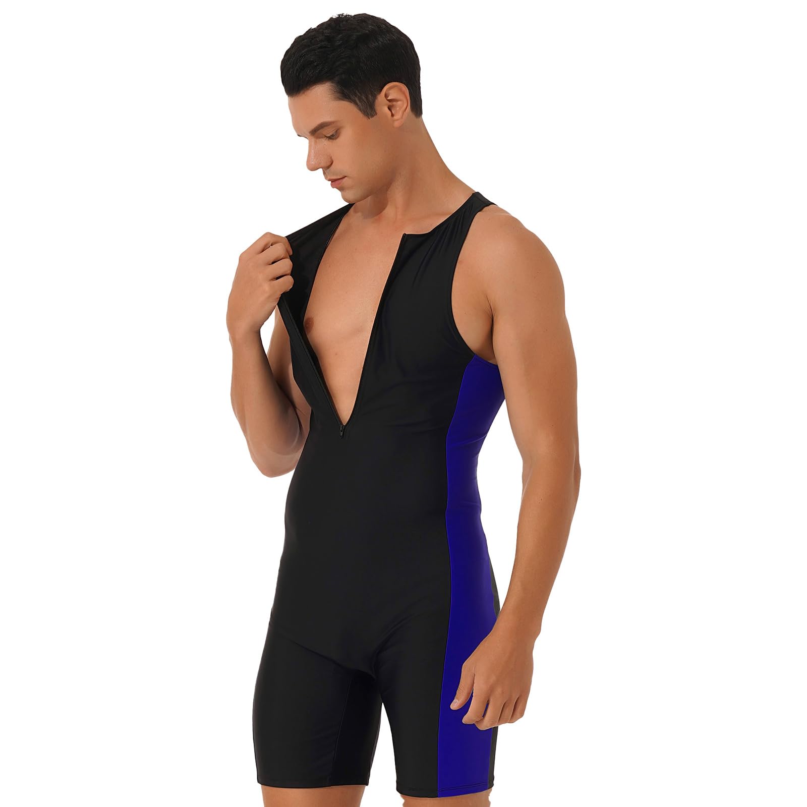 Costume da Bagno Uomo Intero Scollo Tondo Senza Maniche Pantaloncini Laterali Muta Triathlon Spiaggia Piscina Nuoto