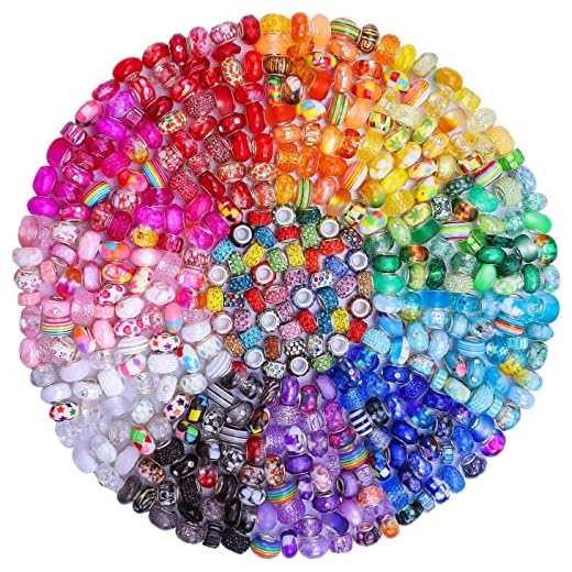 Aipridy Assortment European Large Hole Beads Spacer Beads Rhinestone Craft Beads for DIY Charms Bracelet Jewelry Making (Rainbow)