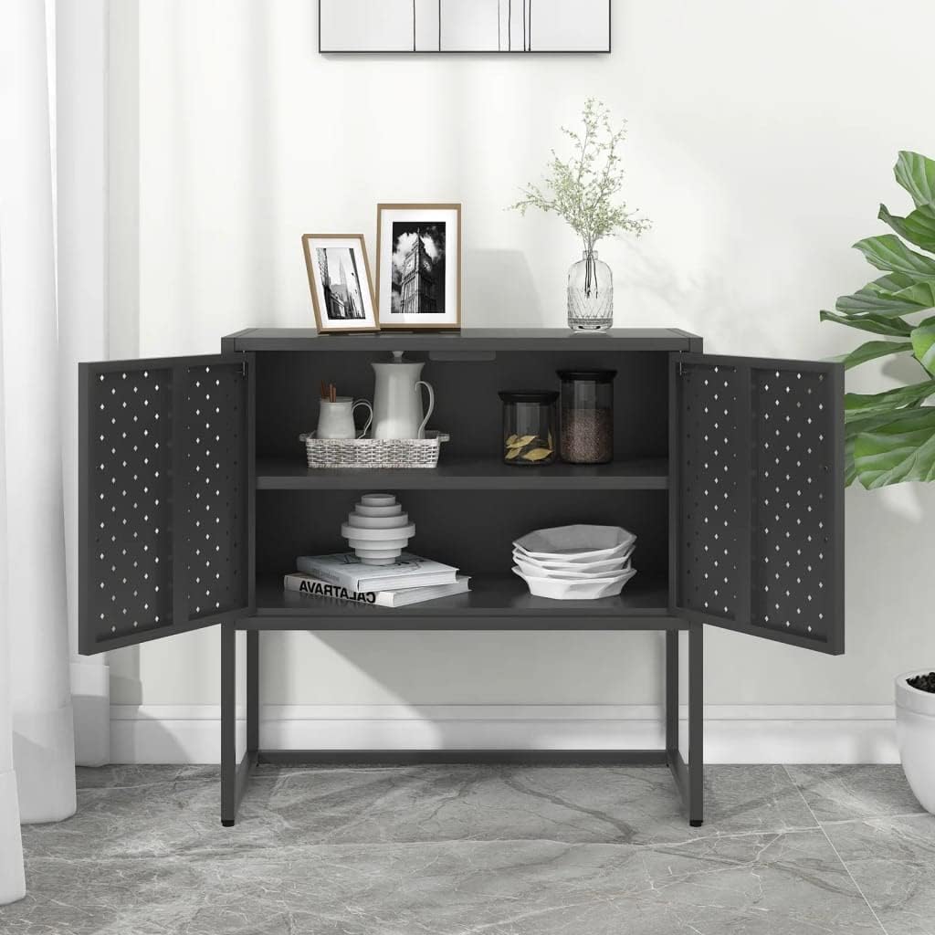 Anthracite Steel Sideboard with Adjustable Levelers, Modern Storage Cabinet for Living Room Dining Room Hallway, Durable Steel Construction and Sleek Finish