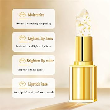 PH Adjusting Lipstick, Lipsticks for Older Women, Colour Changing Lip-stick, PH Lipstick Colour Changing, Clear to Pink with Gold Foil (1PC)