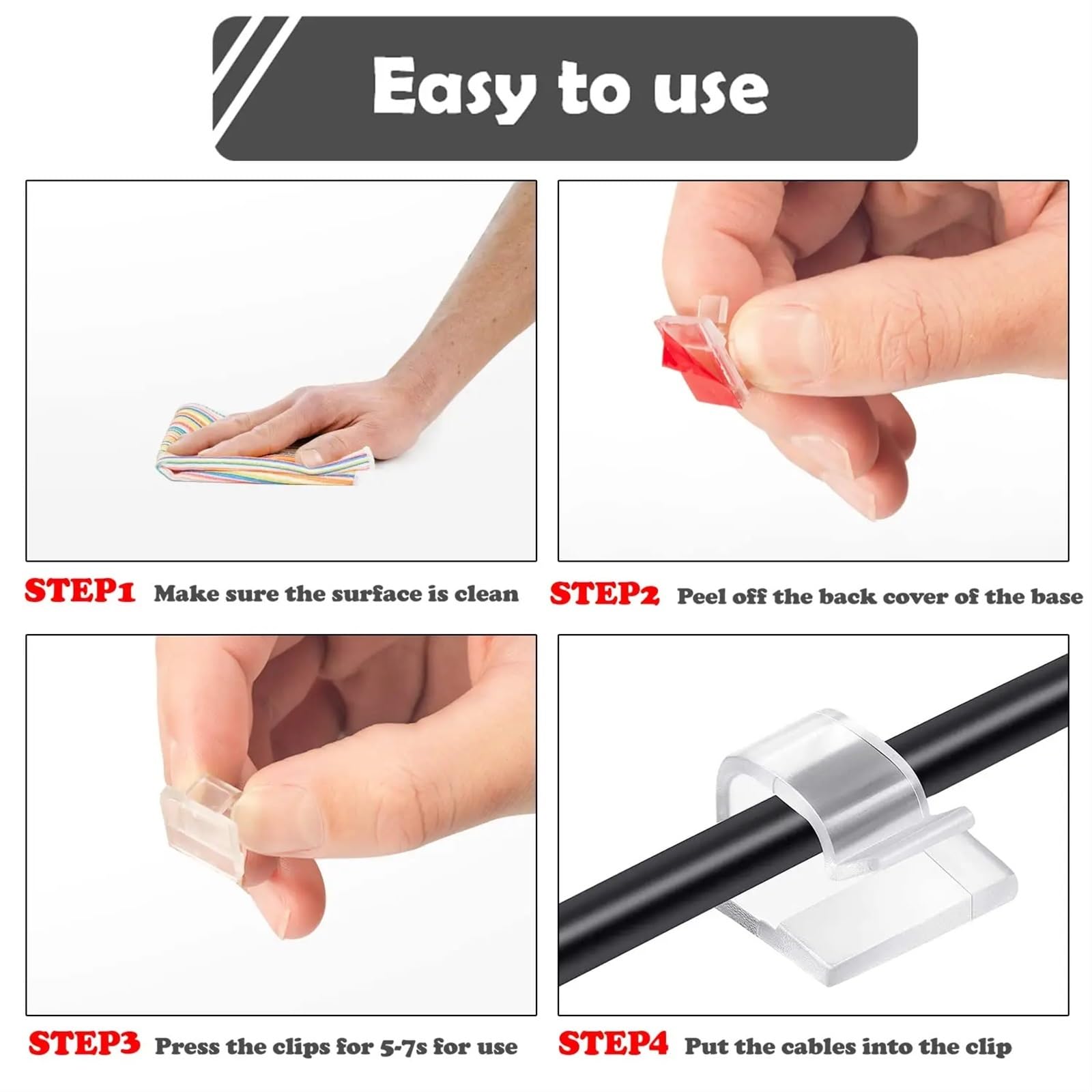 40 Stück Selbstklebende transparente Wand-Kunststoff-Clips, Drahthalter, Kabel-Clips, Kabelmanagement for Lichterketten-Dekoration(Transparent)
