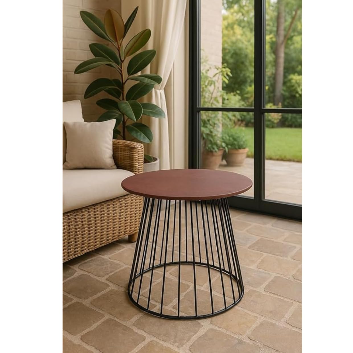 Kalu creations – Table Basse Ronde en Fer & Ardoise Naturelle Ø 60 cm H 57,5 cm – Design Moderne, Élégant & Fait Main en Italie | Table de Salon avec Plateau en Pierre Authentique