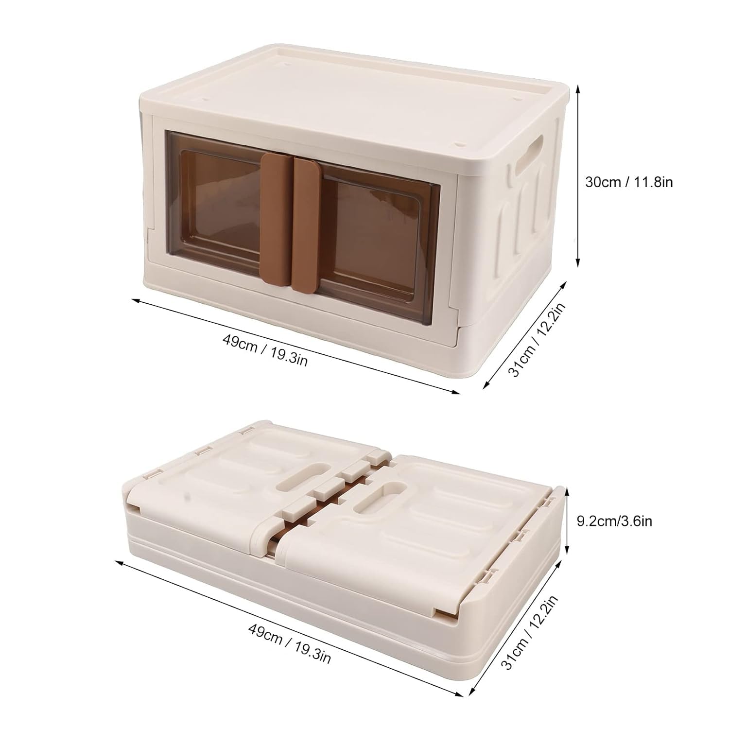 Oceano Scatola di Immagazzinaggio Pieghevole con Ruote e Doppia Apertura Contenitore Impilabile Plastica Robusta con Sportelli Trasparenti Organizer Salvaspazio per Vestiti Giocattoli 49x31x30cm 32l