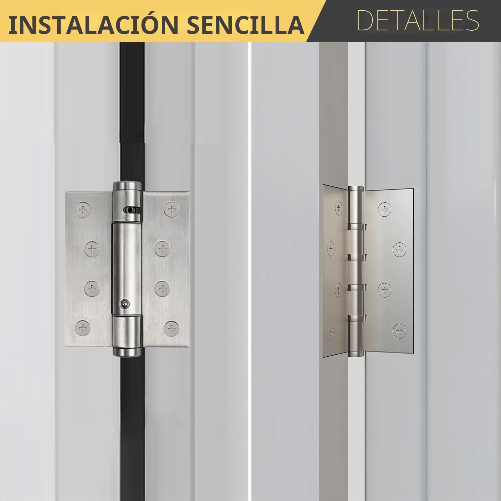 AMTOVL Bisagras para Puerta 4” 3PCs Bisagras de Acero Inoxidable con Resorte Ajustable Soporta Hasta 35KG Bisagras Plegables 100mm x 76mm x 3mm con Tornillos de Montaje para Mueble Puerta de Fuego