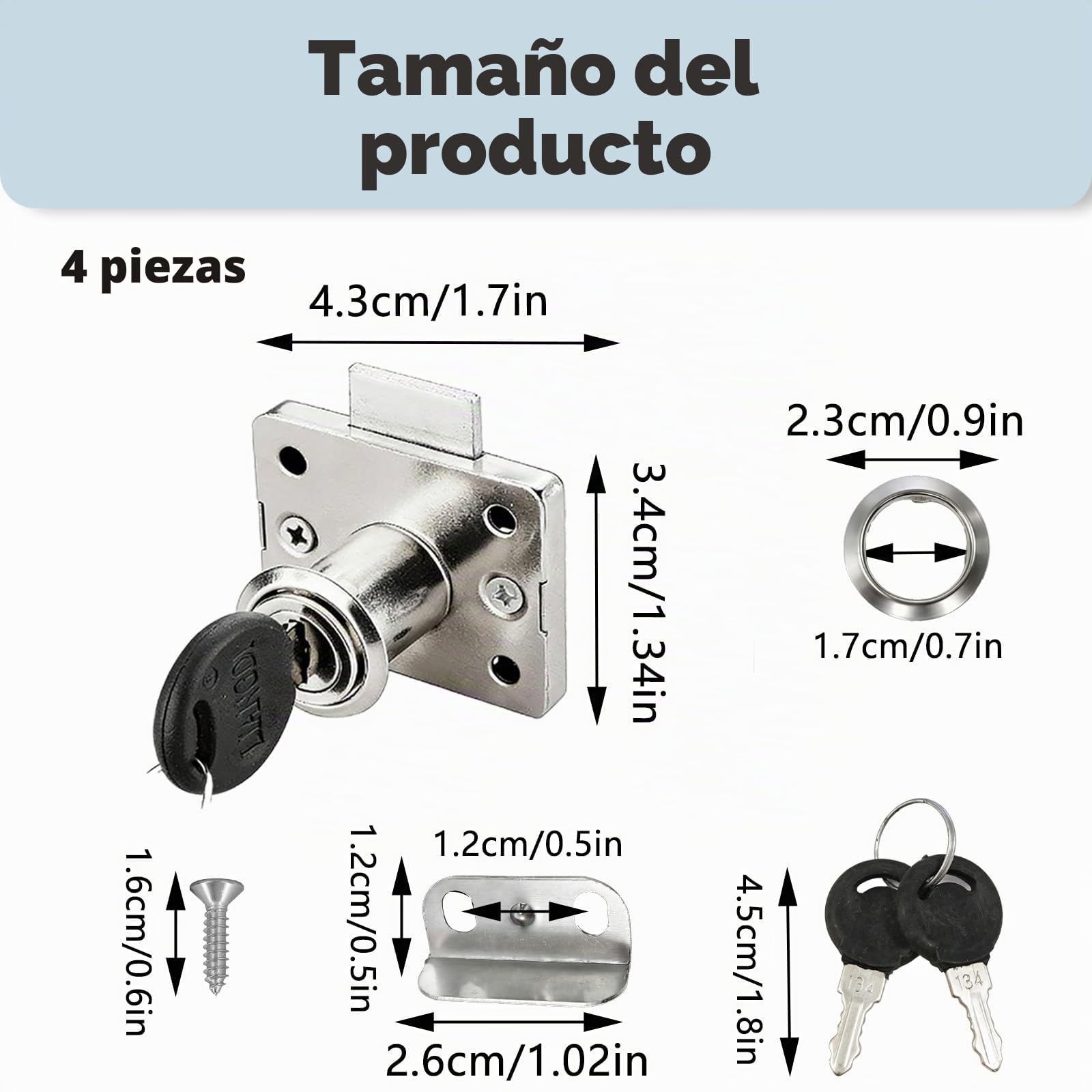 20mm Pack de 4 Cerraduras de Leva con Llave para Armarios y Muebles - Seguridad para Cajones, Buzones y Oficinasx