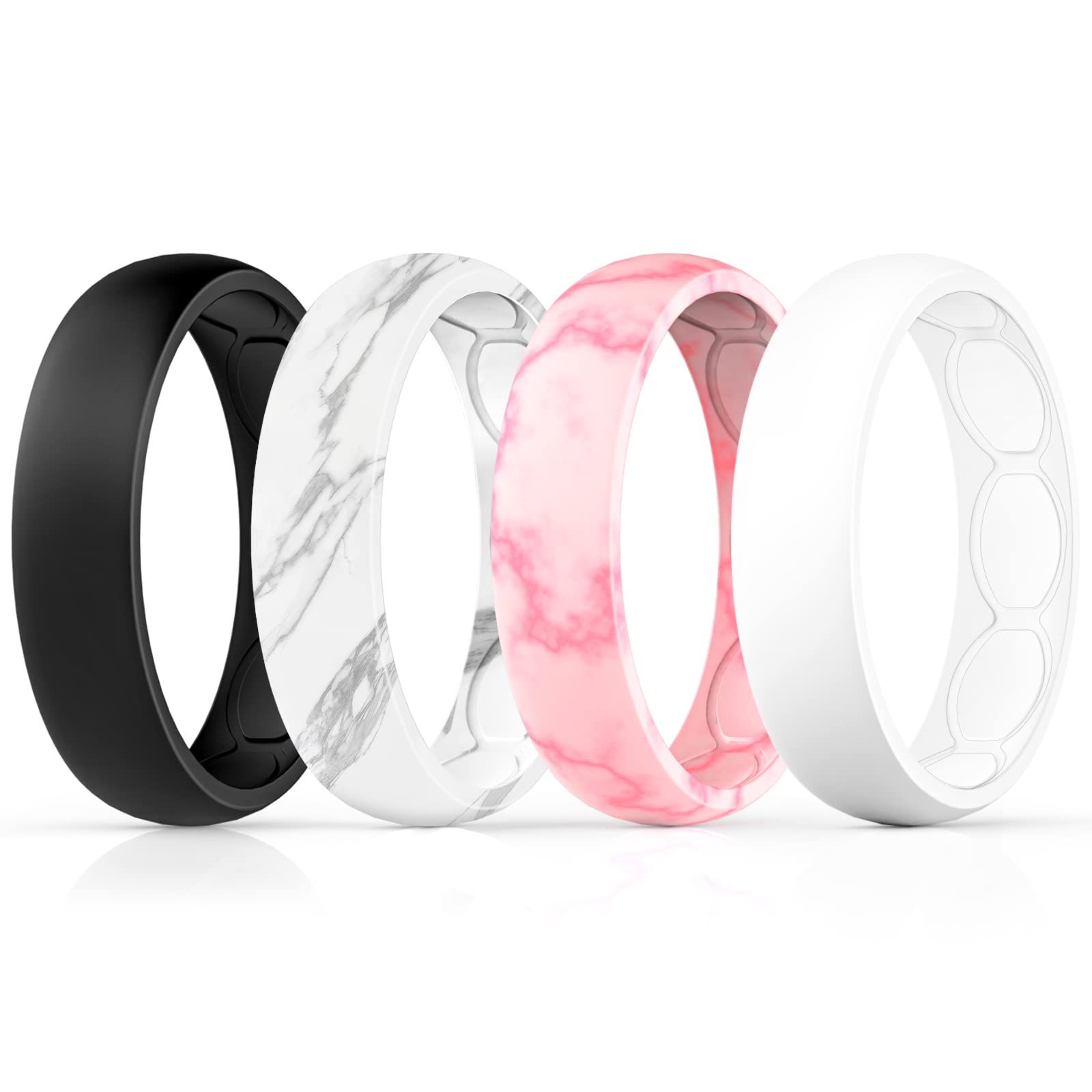 Forthee 7 Pack Breathable Designed Silicone Wedding Ring for Women, 5.7mm Silicone Rubber Band, Durable Wedding Ring Replacement, Comfortable fit, Skin Safe