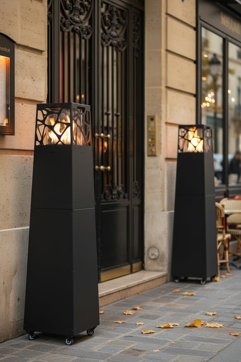 Planika Pyramid Chauffe-terrasse au Gaz Moderne Cheminée Extérieur Jardin Noir