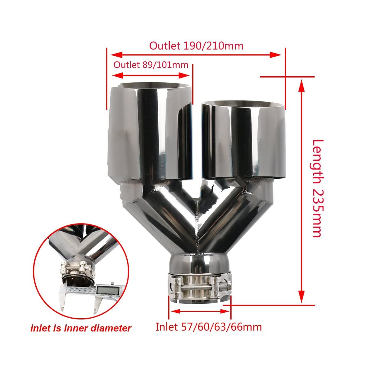 1 Paar Titan Schwarz Auto Universal Edelstahl Doppelrohr Auspuff Tipps Endrohr Auspuff (Size : IN 67 Out 101 MM)