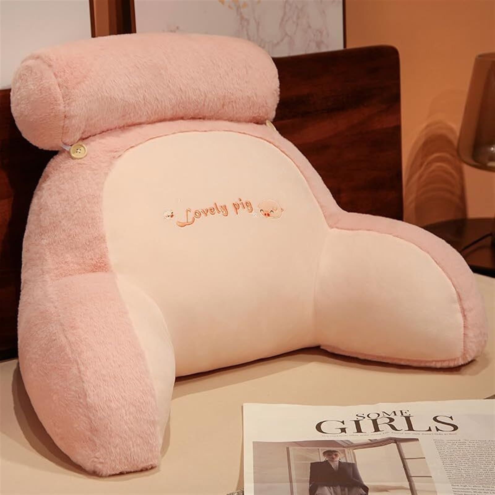 Uoxhfdh Pig Lumbar Support Removable Head Pillow Ergonomic Backrest Plush Throw(,L)