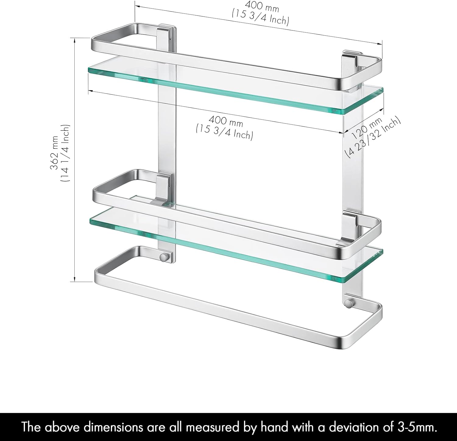 KES Bathroom Tempered Glass Shelf 2 Tier Storage Glass Shelf Rectangular with Bar Wall Mounted Sand Sprayed Anodized Aluminum Finish, A4127B