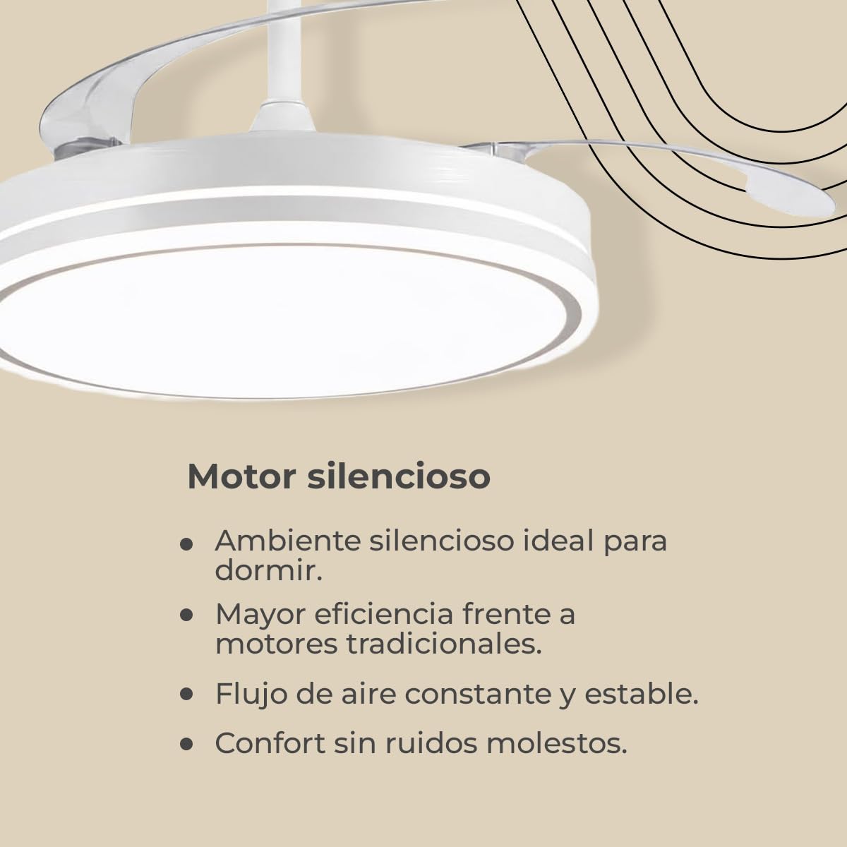 Els Banys - Ventilador de Techo LED con Aspas Plegables - Ø49 cm Cerrado / Ø105 cm Abierto - Motor DC 72W Silencioso - 6 Velocidades - Luz CCT Regulable - Mando a Distancia
