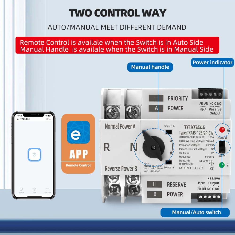 eWeLink WiFi Smart Remote Control 2P 3P 4P 125A AC 230V ATS Dual Power Automatic Transfer Switch Selector Potenza ininterrotta (2P)