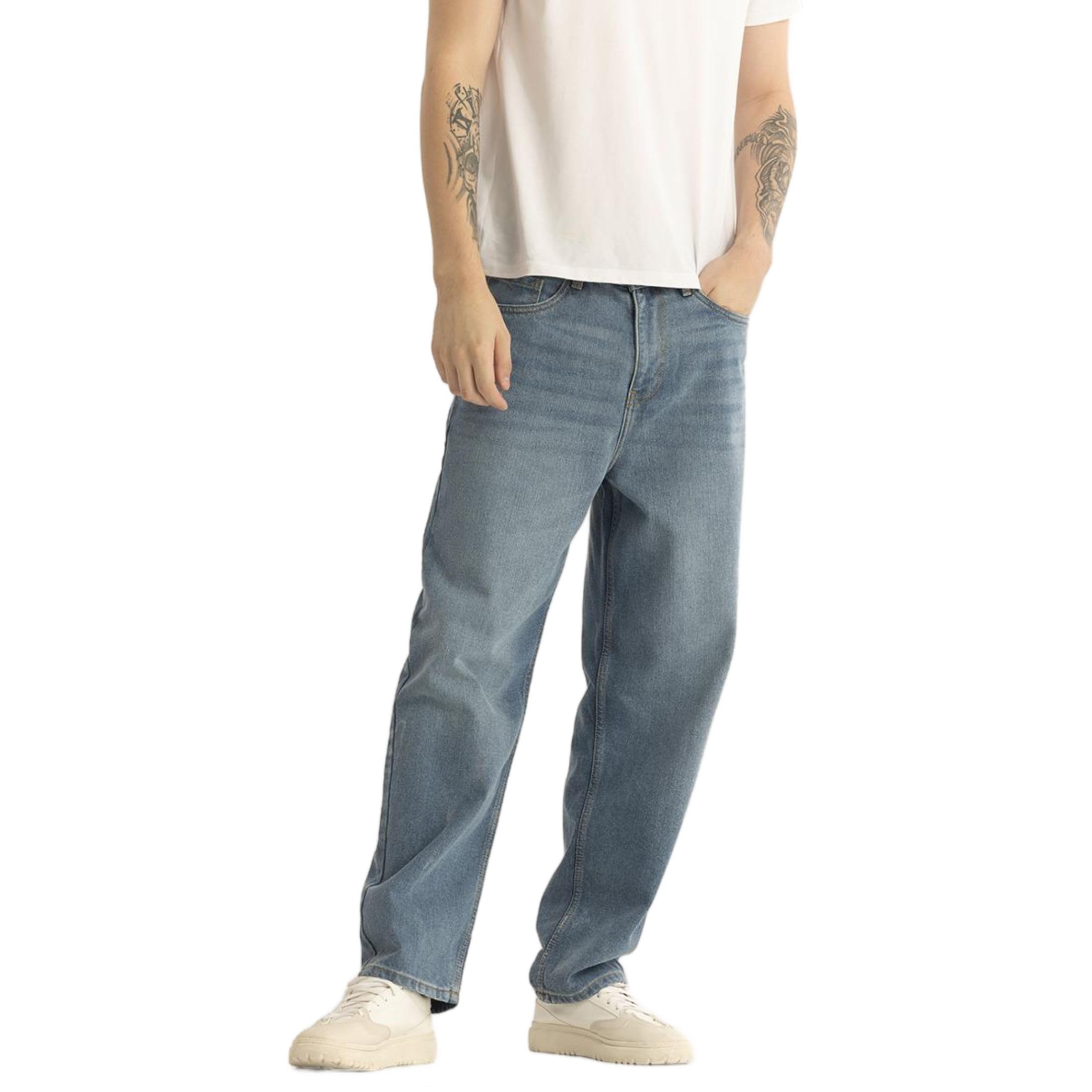 SNITCH Eloise Blue Plain Loose Fit Jeans in blue