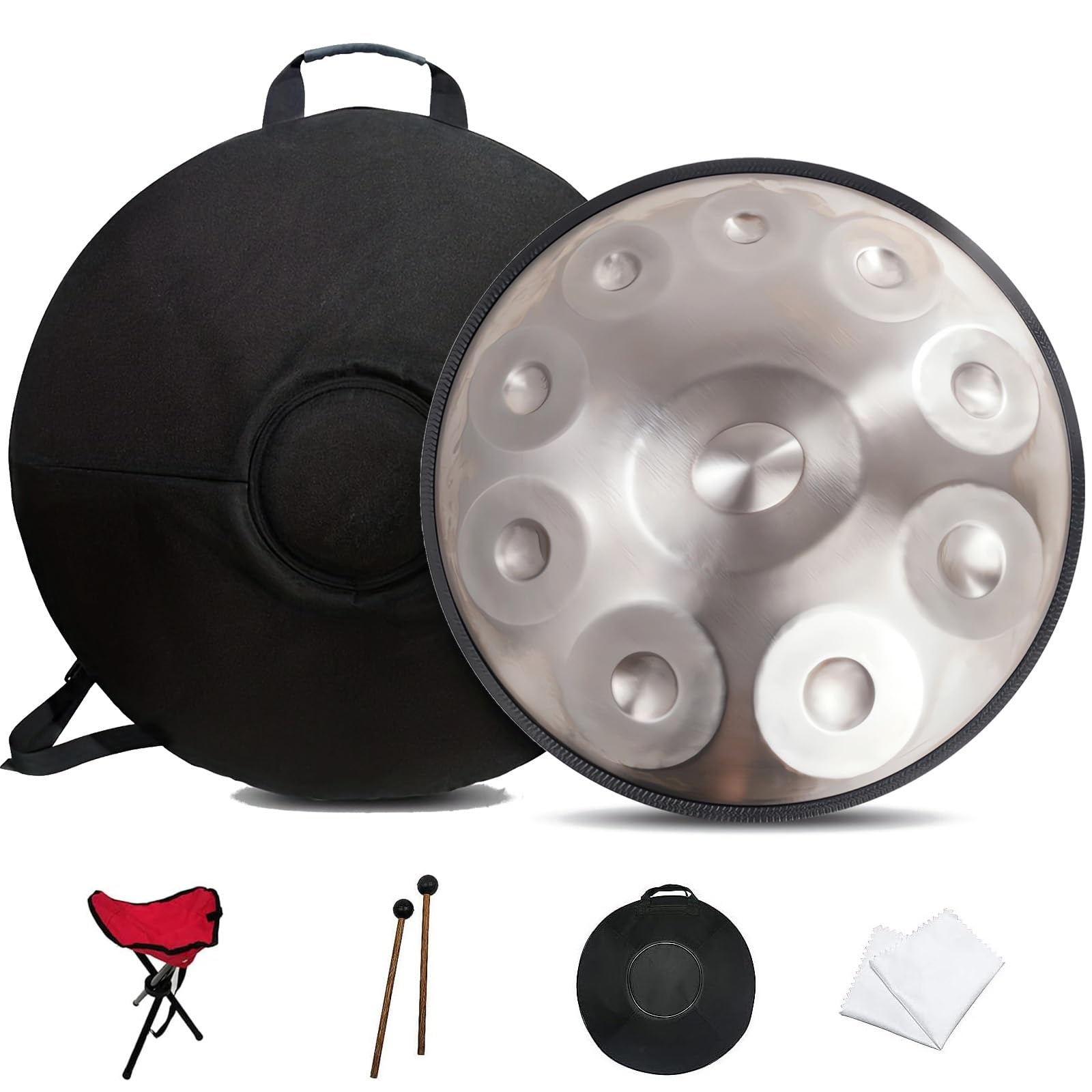 Handpan bęben 56 cm, 432 Hz/440 Hz, ze statywem, 9/10/12 nut, instrument perkusyjny do edukacji muzycznej, medytacji, jogi i prezentów zen