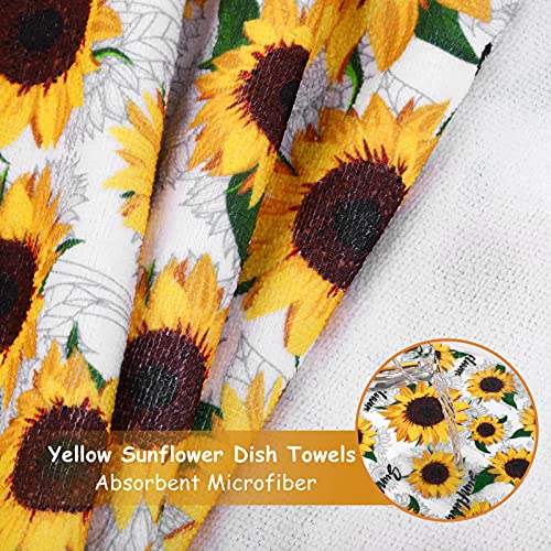Ruodon 5 Pack Yellow Sunflower Dish Towels Oven Mitts And Potholders Gloves-Oven Mitts Sunflower Dish Cloths Linen Set For Home Cleaning Daily Kitchen #TOP3
