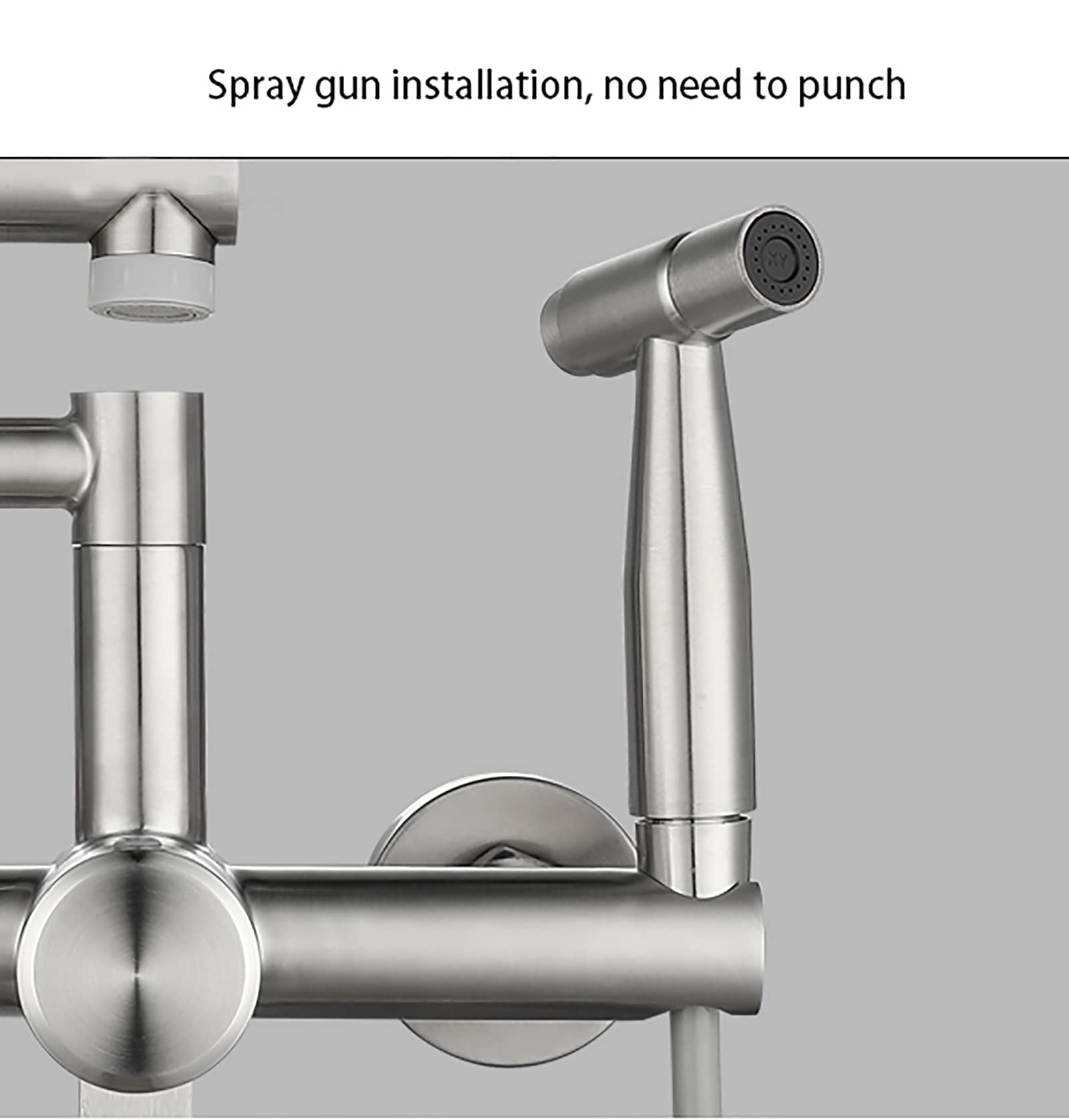 Grifo Cocina Pared, 304 Acero Inoxidable Material,2 Modos De Salida De Agua,mezclador De Pared Plegable,grifo Pared Con Pistola (Cepillado)
