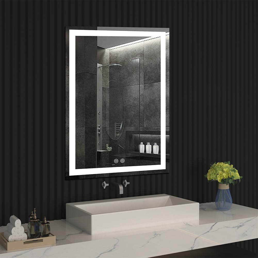 Bluetooth LED Bathroom Mirror with Lights and Speaker,34"x 24", Anti-Fog, Dimmable, Front Lit, Lighted Bathroom Vanity Mirror for Wall, Memory Function, Tempered Glass (Safe to Use) (34x24)