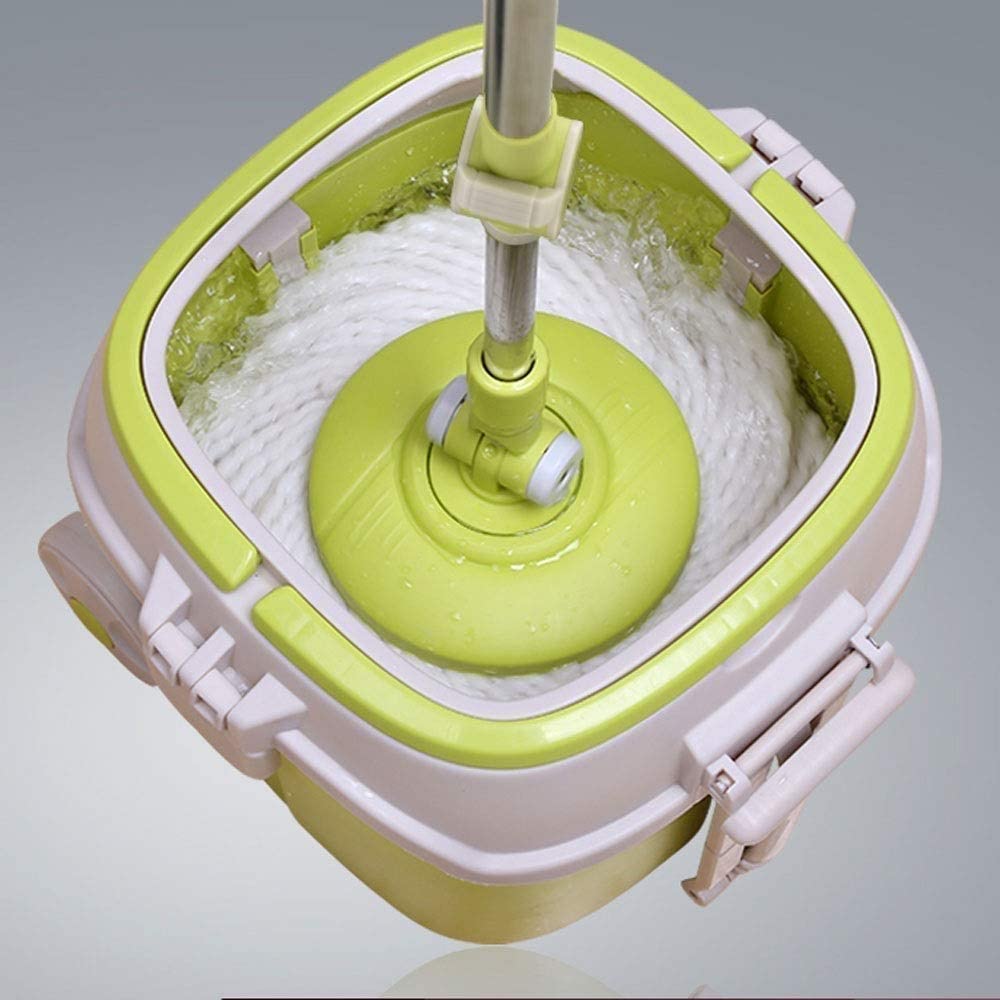 Secchio mocio Rotante autostrizzante 360 ° e testine mocio in Microfibra Lavabili in Lavatrice - Kit Facile da Usare e da riporre più 2 testine mocio