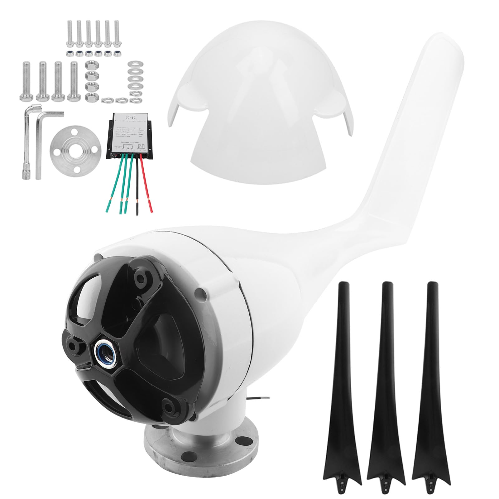 Eujgoov 1200W Small Wind Turbine 3 blads Wind Turbine DC 12V 24V 48V Turbine Wind Generator for Marine Home Charging(12V-Black)