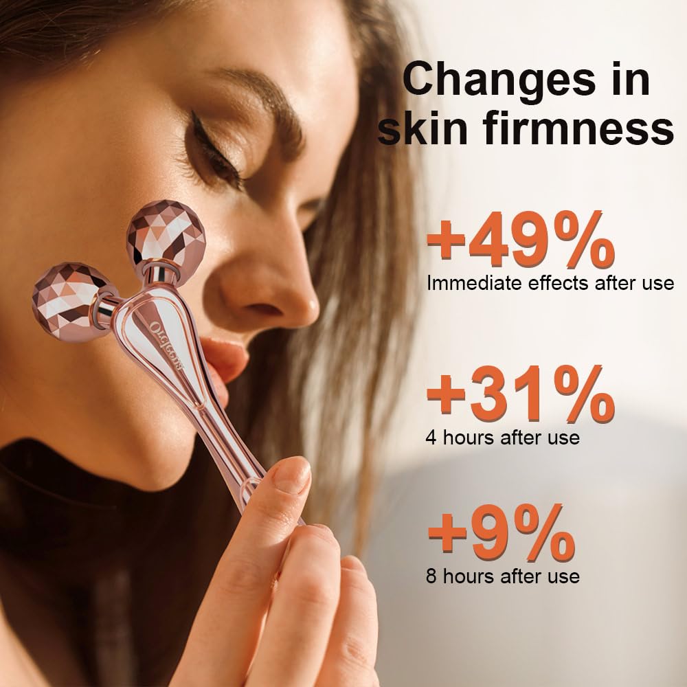 ORCLEENA 3D Face Roller Metal Facial Massager Face Sculpting Gua Sha Massage Tool for Eye Skin Care Reducing Puffiness Anti-Wrinkle for Women Girl Gift Set(Rose Gold)