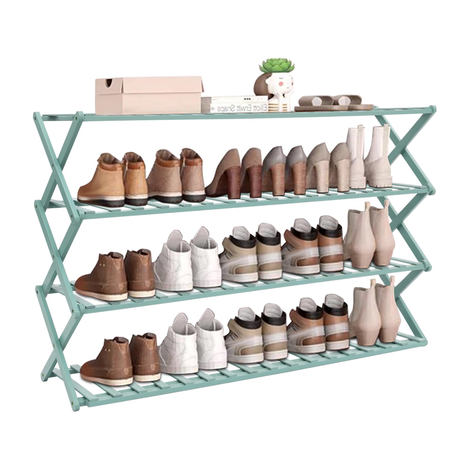 Étagère à chaussures autoportante multifonctionnelle en bambou 4 niveaux